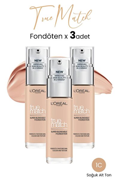 L'Oreal Paris Loreal Paris True Match Fondöten 1C Soğuk Alt Ton x 3 Adet