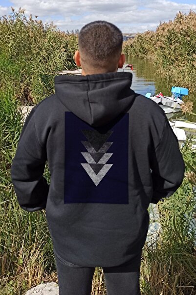 Vordevia سويت شيرت شتوي بغطاء رأس مطبوع بتصميم مثلثات (هودي)