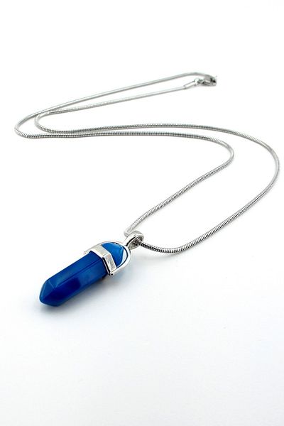 Solfera Italian Steel Chain Blue Agate Prism Natural Stone Men's Necklace Q0727