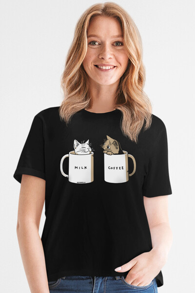 ROCKANDROLL Tricou de damă cu mânecă scurtă, negru, uni lăptoasă
