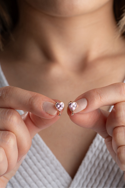 Silvano Jewelry 925 Ayar Gümüş Rose Kalp Minik Küpe