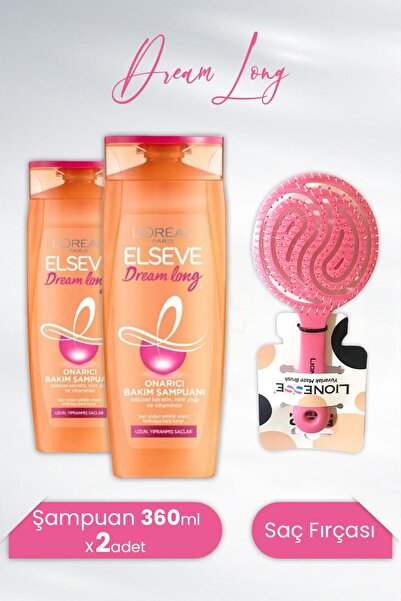 ELSEVE Dream Long Onarıcı Şampuan 360 ml X 2 Adet Ve Tarko Lionesse Saç Fırçası Yuvarlak Pembe