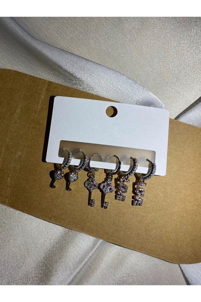 Elvinege Aksesuar Kadın Karışık Zirkon Taşlı 6'lı Küpe