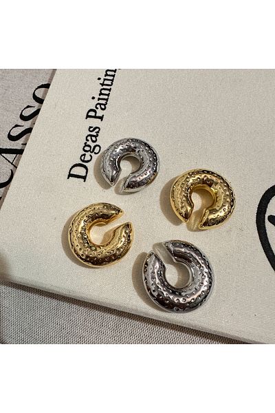 Okko Store Steel Textured Double Hoop Cartilage Earring Earcuff