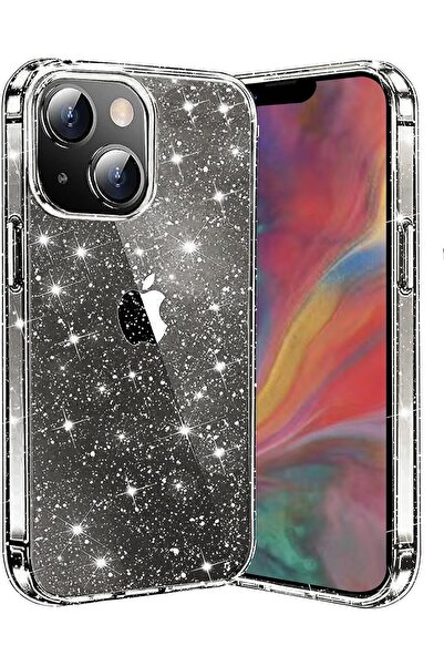 EDELFU İphone 15 (2023) Uyumlu Kristal Simli Sararmaz Sert Kapak Darbeye Daya...