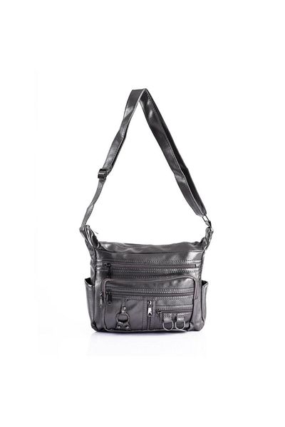 Getcho Koven Wash Leather Gray Women's Crossbody Bag Multi-Eye Zipper Casual Shoulder Bag for Daily Use