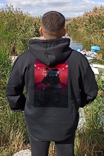 Vordevia Hanorac cu glugă supradimensionat de iarnă cu imprimeu Bad Boy Panda...