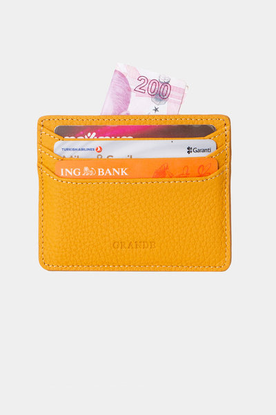 Grande 3633 Genuine Leather Super Thin Women Men Card Holder Yellow