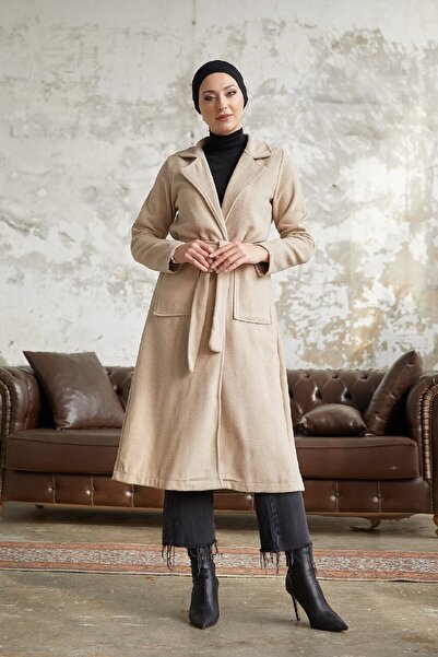 Esre Store معطف حجاب بحزام بيج