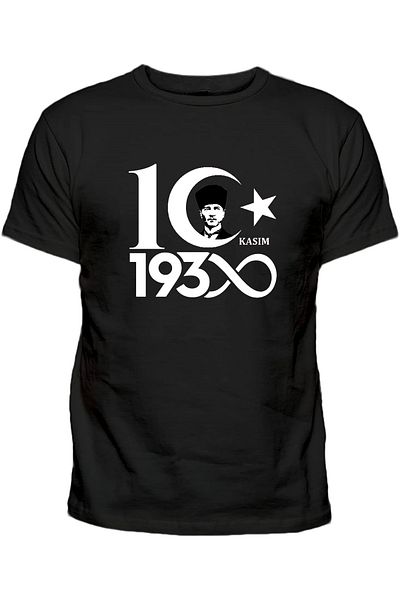 Efendioğlu Design 10 NOVEMBER ATATURK Infinity printed Black Cotton T-Shirt