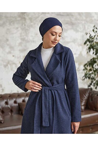 Esre Store معطف حجاب مربوط باللون الأزرق الداكن