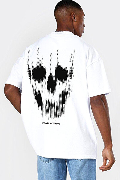 ROCKANDROLL Tricou pentru bărbați Matrix Skull, alb, cu mânecă scurtă, imprim...