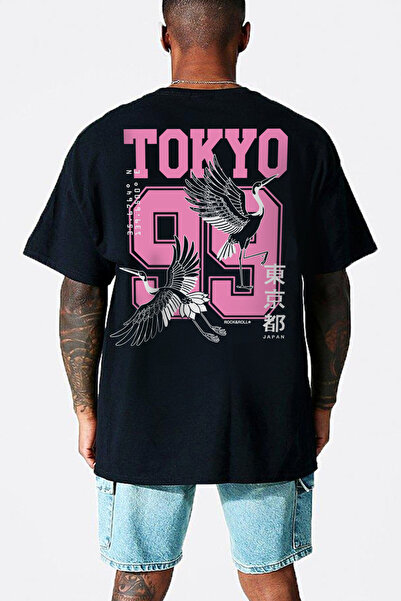 ROCKANDROLL Tricou oversize pentru bărbați Tokyo 99, negru, cu mânecă scurtă,...