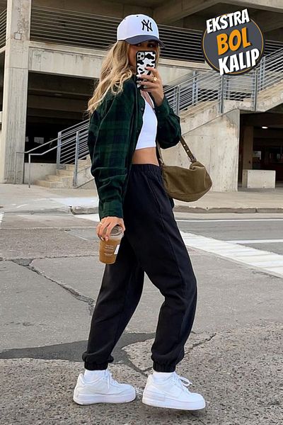BSBSPOR Ultra Loose Γκρι Μαύρο Loose Fit Oversize Φούτερ ψηλόμεση με ελαστικά πόδια