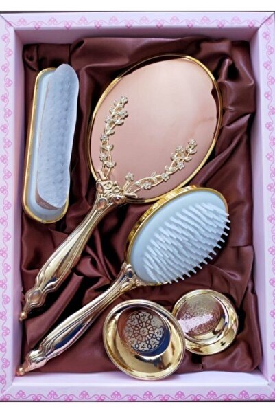 DDPEST LUX Series Gold Yellow Ivy Pattern Mirror Comb Set 4 Pieces Gift Dowry...