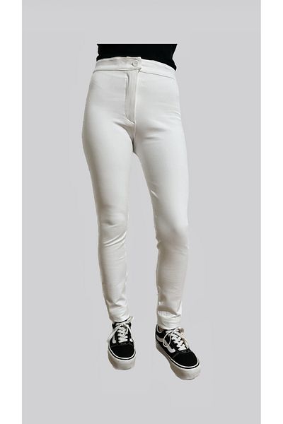 Modoo Tekstil White Narrow Leg Diver Fabric Trousers