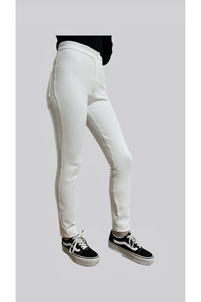 Modoo Tekstil White Narrow Leg Diver Fabric Trousers