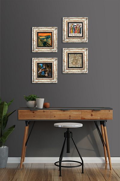 Pinecone Da Vinci, the Scream, Native Women, Mosaic Stone Wall Painting Framed Wall Decor 4 Painting Tk4-1681