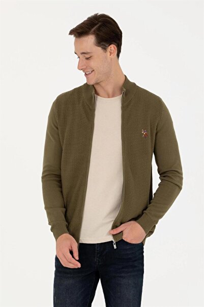 U.S. Polo Assn. Tricotaj de bază kaki pentru bărbați Cardigan ELIFSU BUTİKHOME