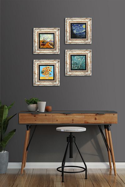 Pinecone Van Gogh Stone Wall Painting Framed Wall Decor 4 Piece Painting Set Wall Art Tk4-71