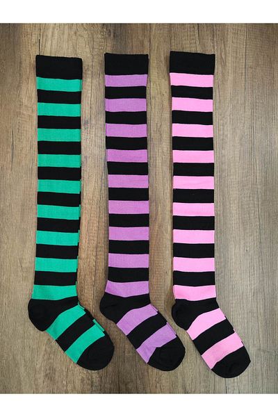 Leement socks Дамски 3 чифта стилни качествени памучни чорапи над коляното