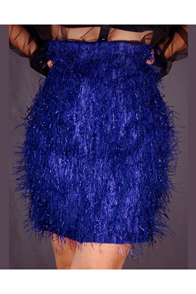 Lady Lydian Lacivert Saçaklı Etek