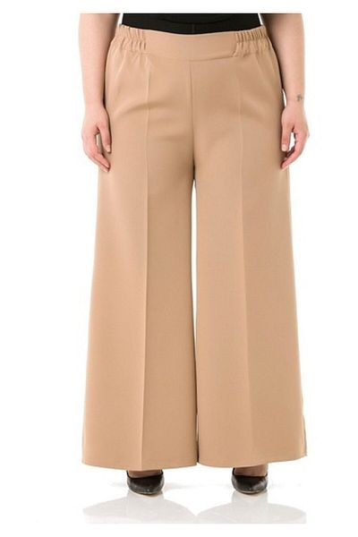 Aşkı Endam Large Size Mayra Side Pocket Dumbbell Crepe Wide Leg Trousers - Mink