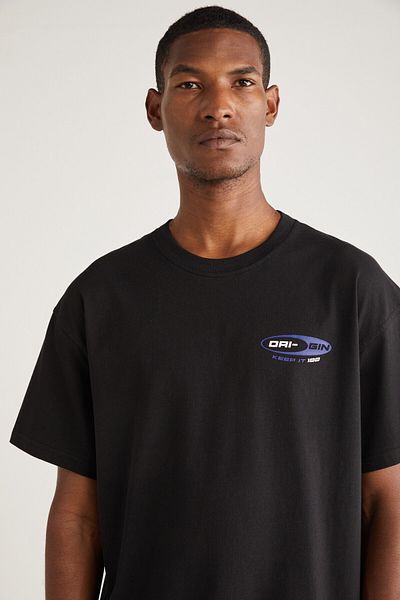 GRIMELANGE Dalton Men's - Printed Black Oversize T-shirt 100% Cotton