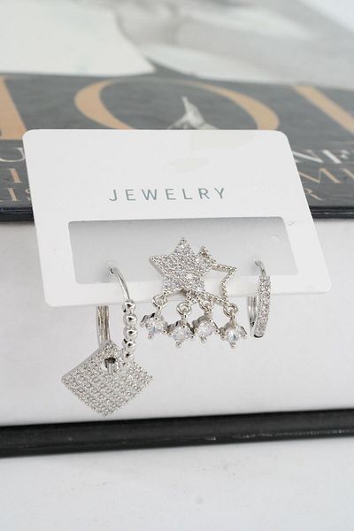By Zeyna Aksesuar Vip Series Zircon Stone - 3-Piece Women's Earring Set
