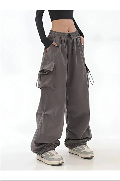 Violon Unisex Smoked Tactical Wide Leg Pocket Cargo Ελαστική φαρδιά πόδι Loos...