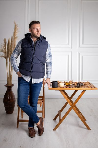 Sarar İnterview Sarar Taormina Hooded Snap Closure Navy Blue Puffer Vest