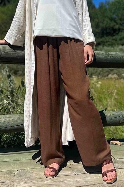 Rabia Şamlı Καφέ λινό παντελόνι