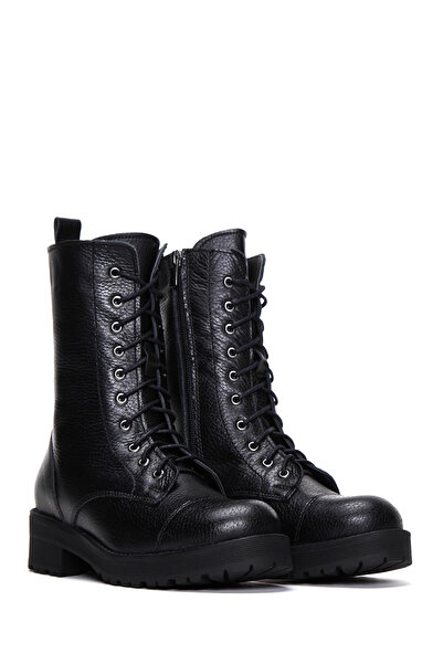 Derimod Γυναικείες μαύρες δερμάτινες μπότες με φερμουάρ