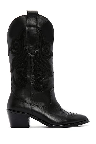 Derimod Women's Leather Cowboy Western Heeled Boots