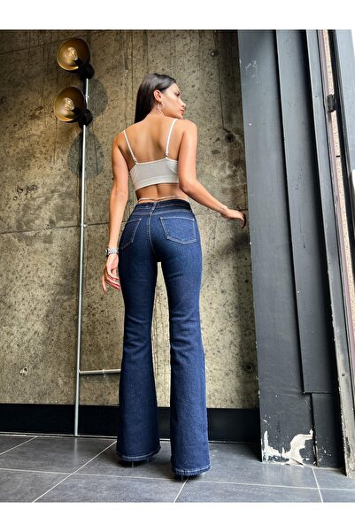 Geppetto Flare Leg Jeans Navy Blue Colorfast Extra Lycra High Waist Long Leg (Sharer)