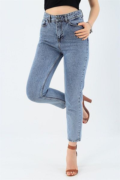 Geppetto Blugi boyfriend Roza Snow Blue Mom Jean cu talie înaltă