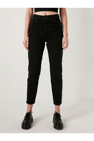 Geppetto Fadeless Black Mom Denim Pantaloni Lycra Talie înaltă Black Mom Jeans Extra comod Black Mom