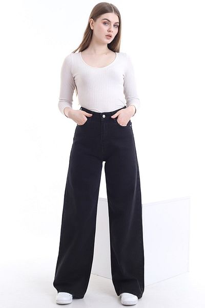 Geppetto Blugi largi cu picior largi din lycra neagră Power Straight Fit (cumpărați cu o mărime mai mare)