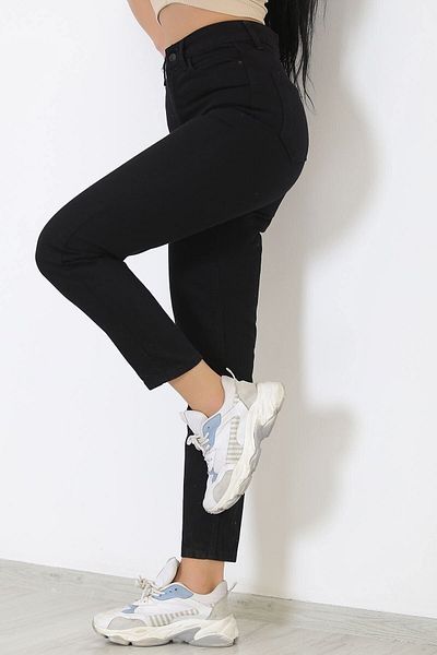 Geppetto Blugi mom negri cu talie înaltă de damă Blugi elastici din lycra (cumpără 1 mărime mică)
