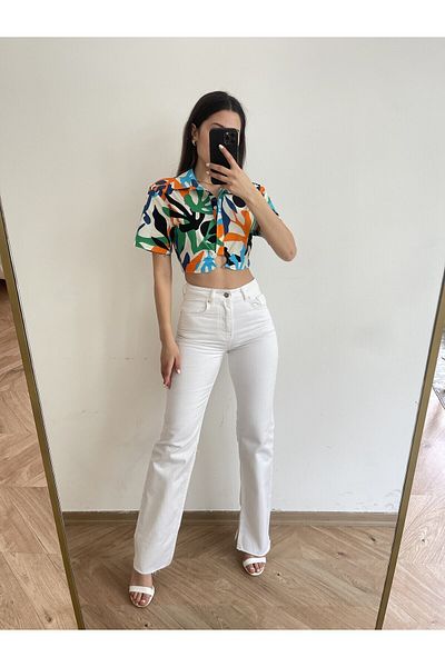 Geppetto White Penolope Women's Jean Trousers - Lina Side Slit