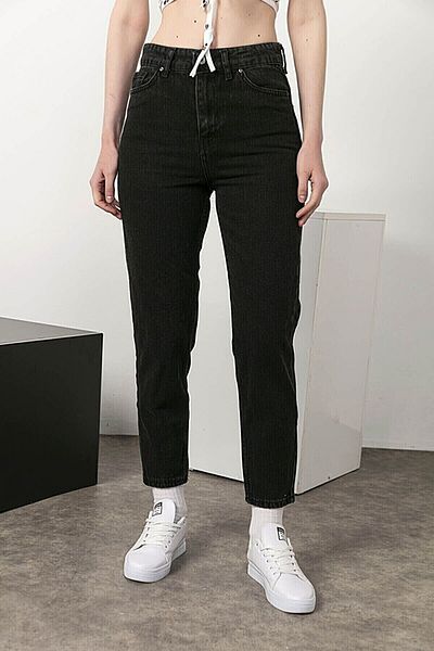 Geppetto Samanta Lycra Black Mom Fit Jean Pantaloni Colorfast Boyfriend (Cumpărați 1 mărime mică)
