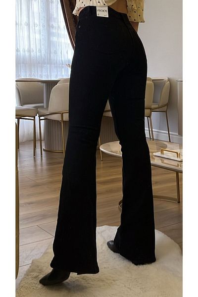 Geppetto Pantaloni negri, elastici, cu talie înaltă, cu picior spaniol (cumpărați 1 mărime mai mare)