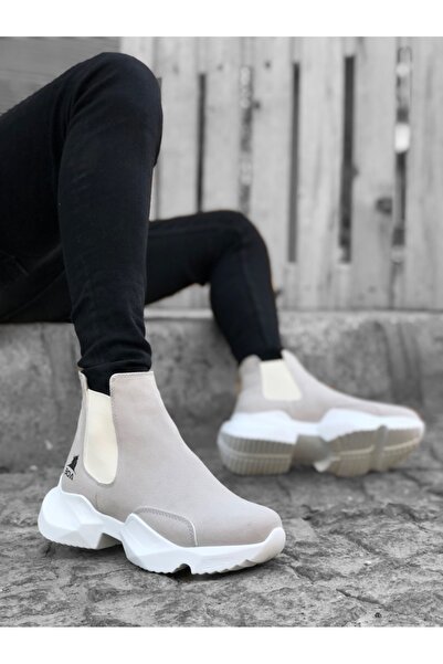 TUGERDİ Bağcıksız Rahat Yüksek Taban Gri Günlük Erkek Spor Yarım Bilek Bot