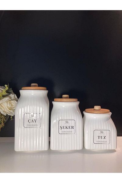 Pembelia Life 3-Piece Porcelain Tea Sugar Salt Storage Jar Pulses Jar Set