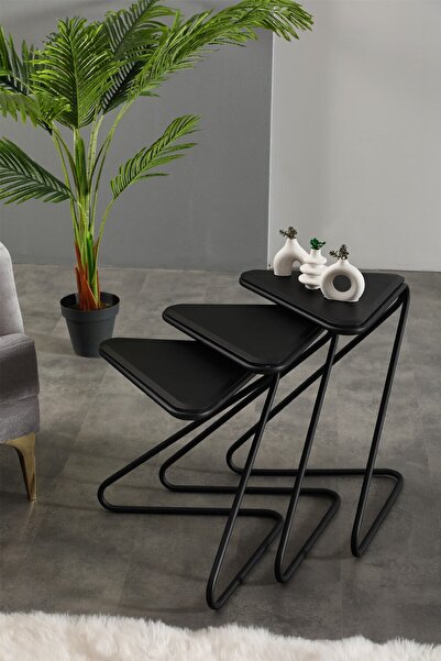 FAYMEND Bumerang 3lü Set Sehpa 'Mat Siyah'