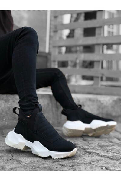 Genel Markalar Tugerdi Bağcıksız Rahat Yüksek Taban Suni Deri Siyah Erkek Spor Yarım Bilek Bot TGE230551