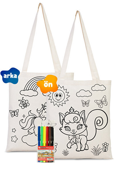 Bammerz Boyanabilir Bez Çanta Unicorn- Kedi - Kalemli