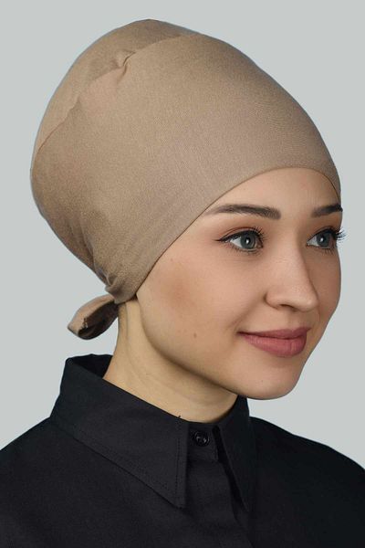 Altobeh Γυναικείο πρακτικό χωρίς ραφή κορδόνι Hijab Χτενισμένο βαμβακερό καπέλο σκούρο μπεζ