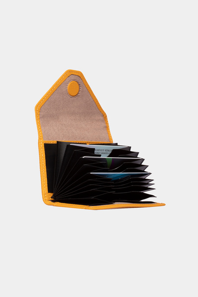 Grande 3639 Genuine Real Leather Women Men Magnetic Accordion Wallet Card Holder Yellow