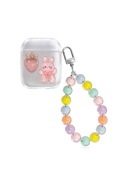 Microsonic AirPods 1. Nesil / 2. Nesil Kılıf Renkli Askılı Çilek ve Tavşan